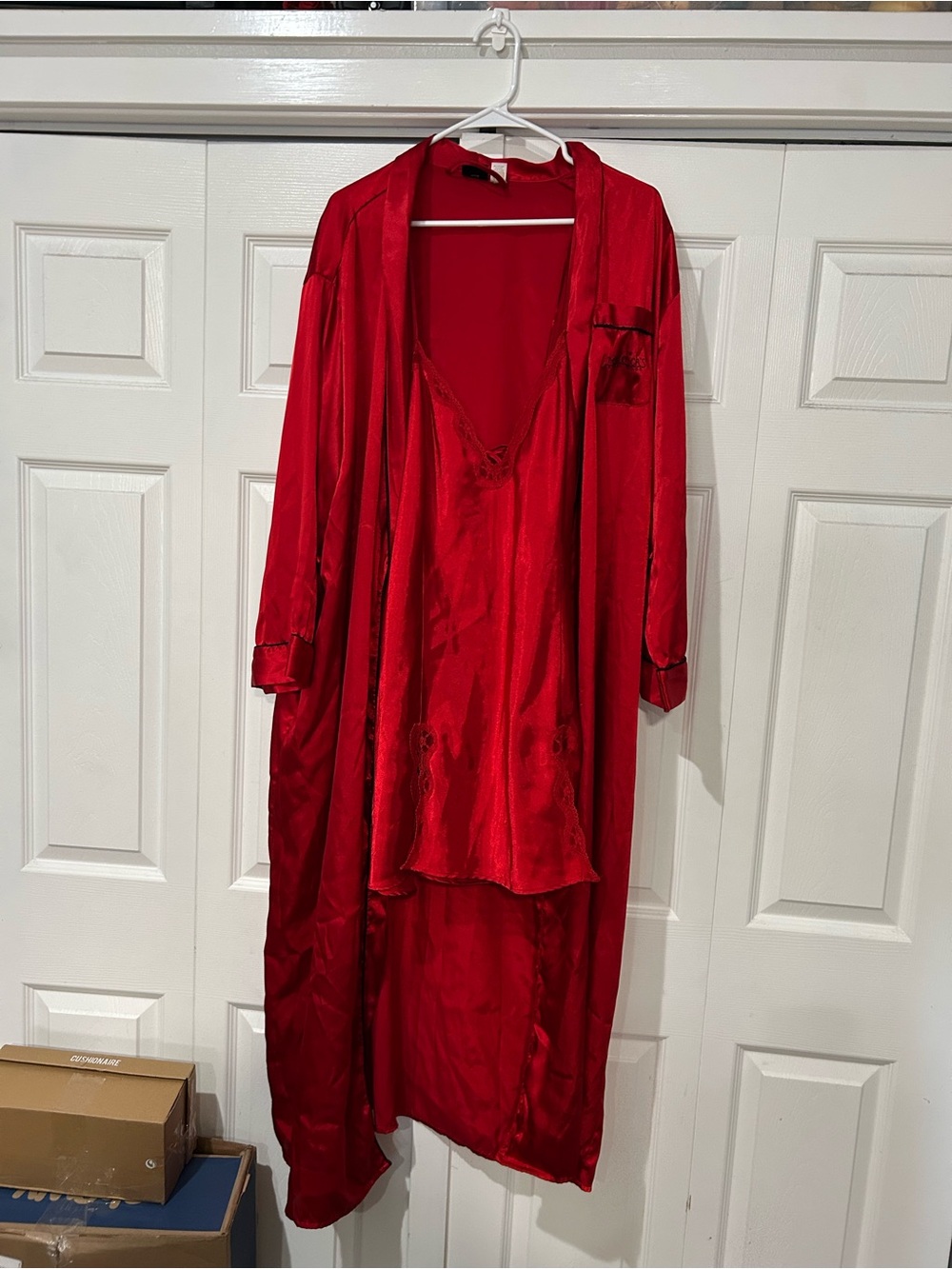 Fredericks of Hollywood Silky Red Satin Robe and Slip Dress Women Intimates